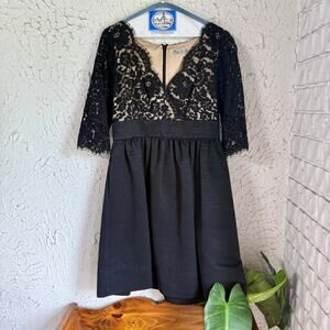 Eliza J Black Lace Fit & Flare Dress Size 10 Nude Lined Cocktail Wedding Guest